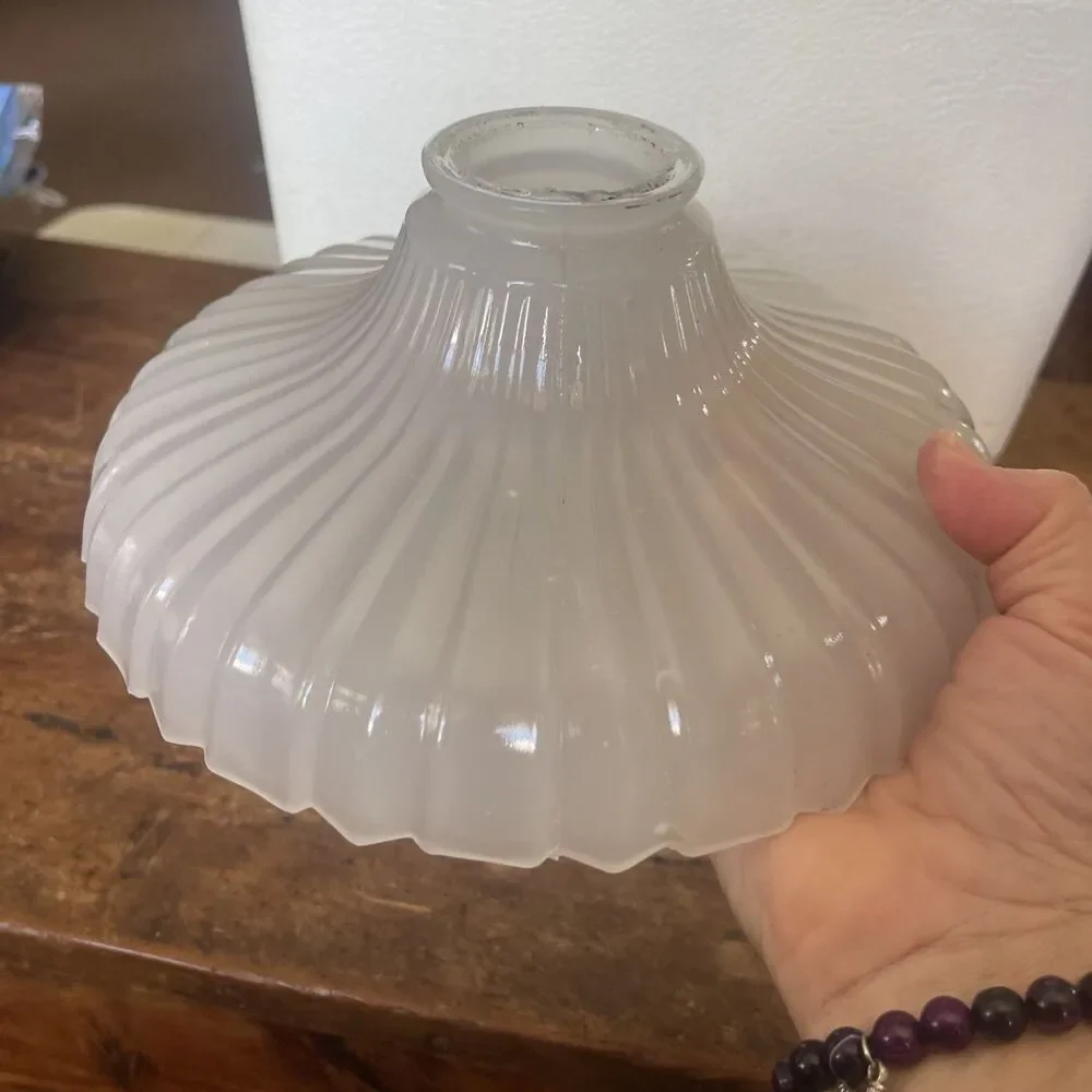 Vintage Opalescent Ribbed Milk Glass Pendant Light Shade Antique Opaline Bell~9